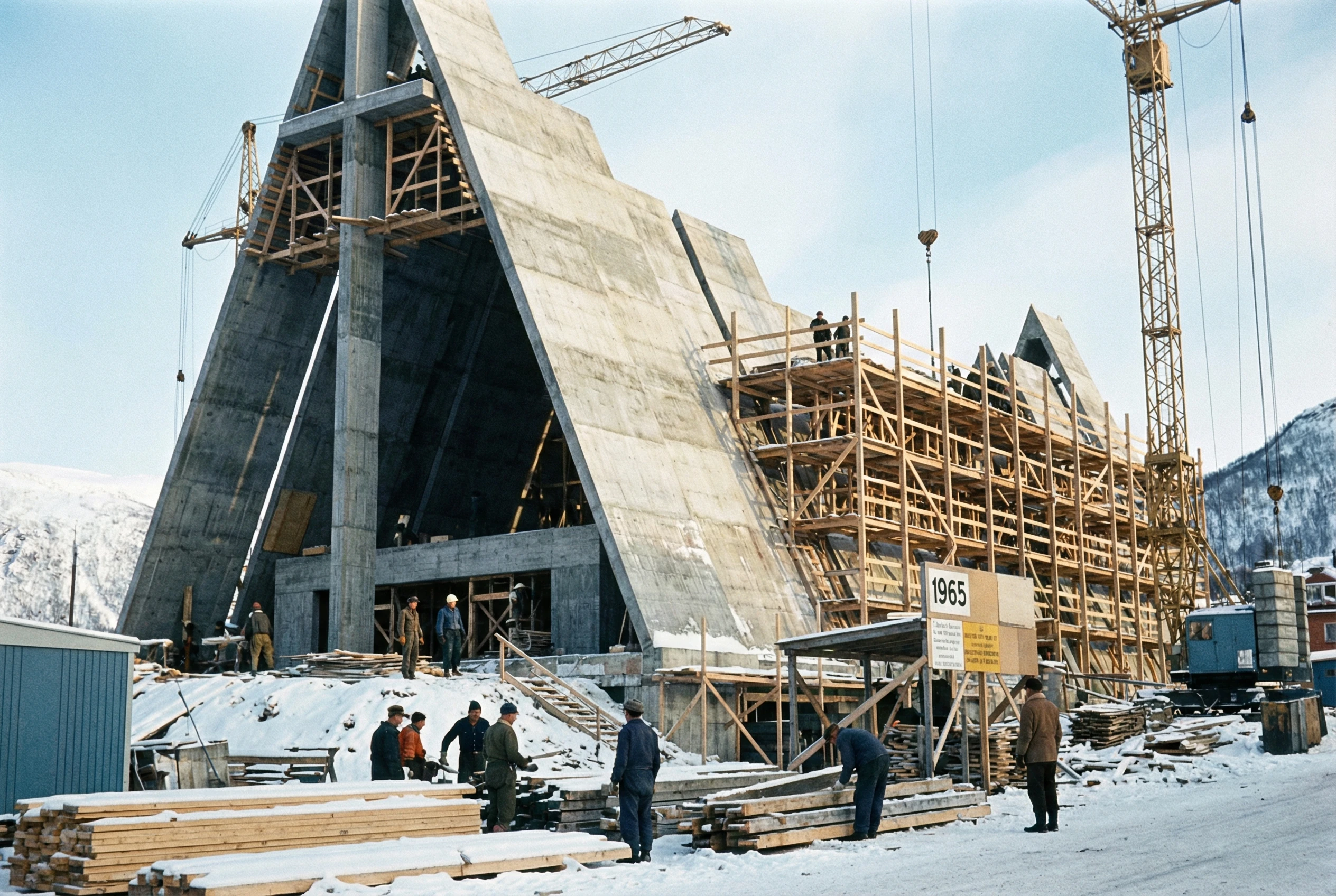 Arctic Cathedral construction 1964-1965 - historical photos Jan Inge Hovig building process