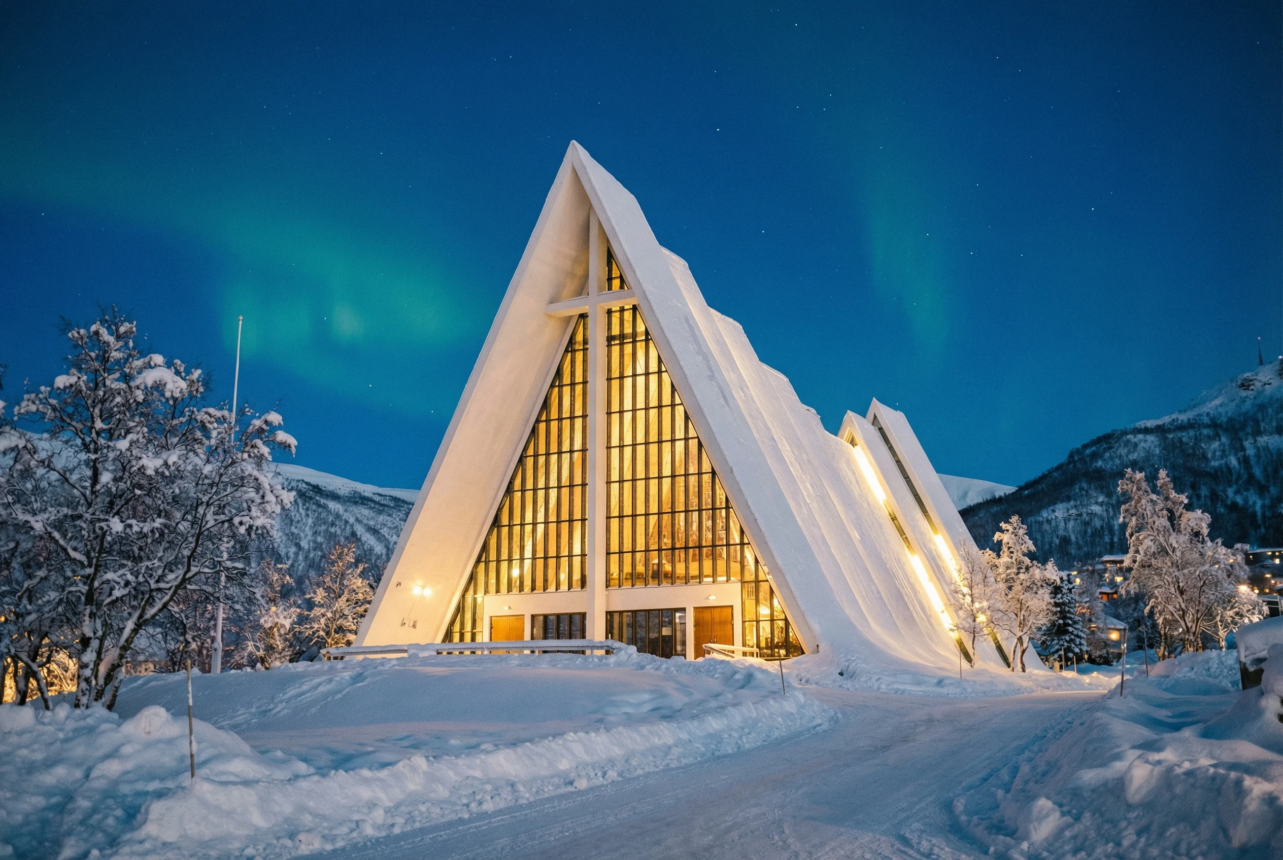 Arctic Cathedral Tromsø winter photography - snow reflection and icicles